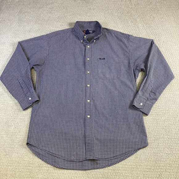 Chaps Ralph Lauren Plaid‎ Shirt Men’s L Navy White Long Sleeve Button-Down - Picture 1 of 5